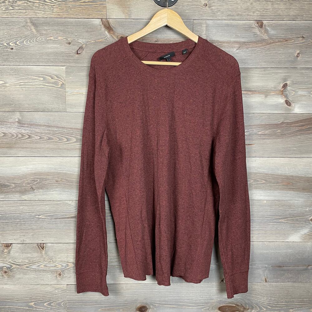 Vince Waffle Long Sleeve Men's Maroon Red